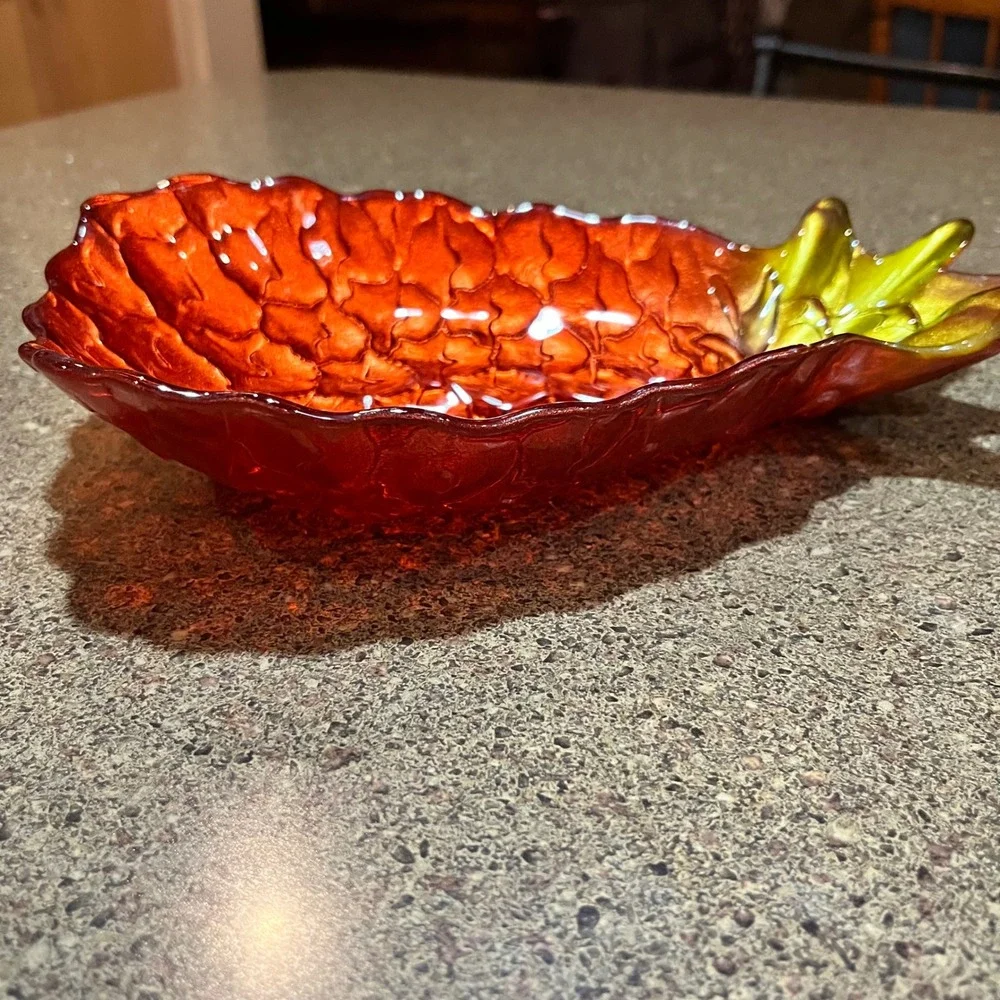 Red Glass‎ Pineapple Candy Trinket Dish Bowl Decor